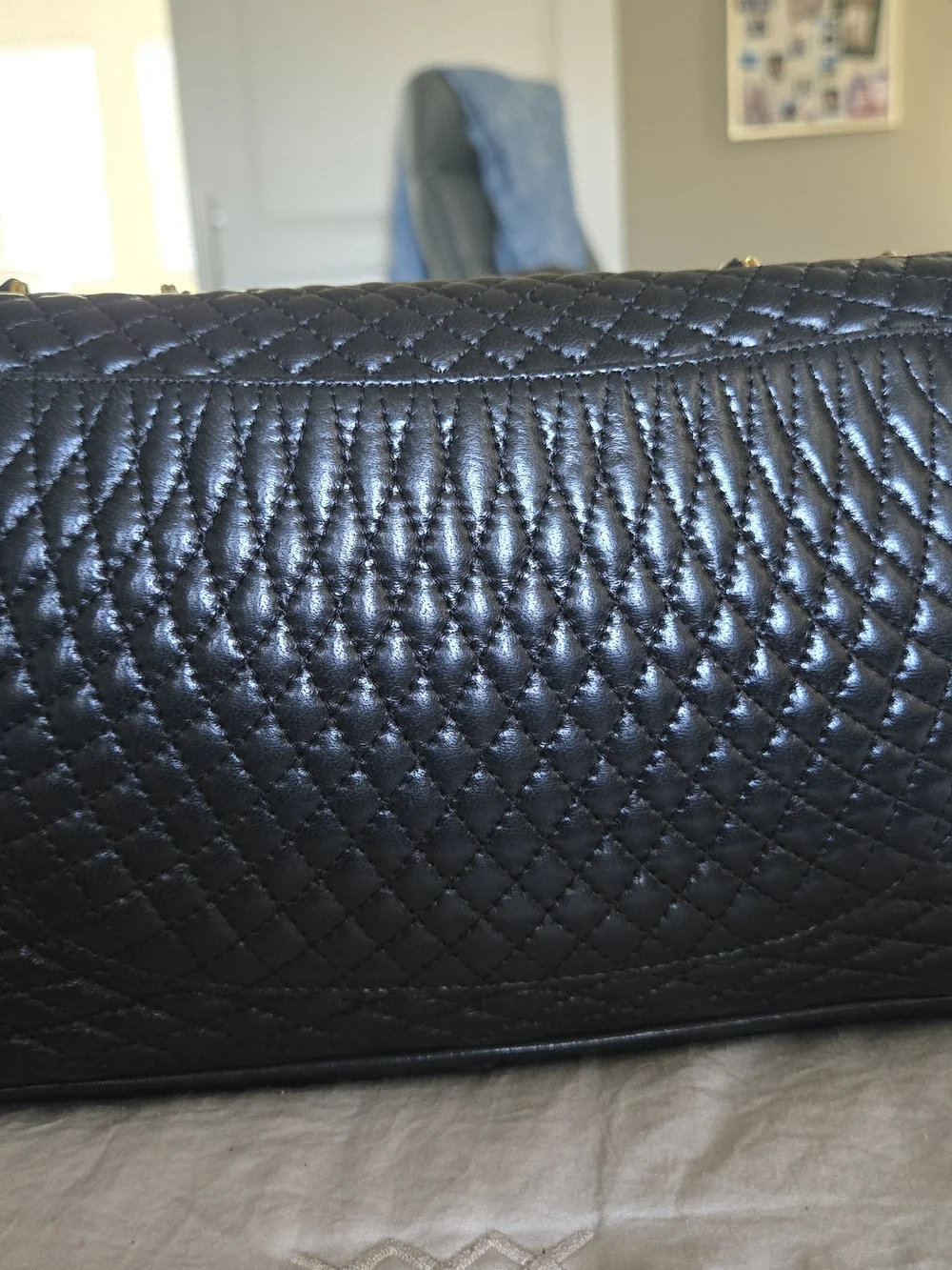 Quilted Vintage Bally Black Leather Chain Shoulder Bag with Gold Hardware